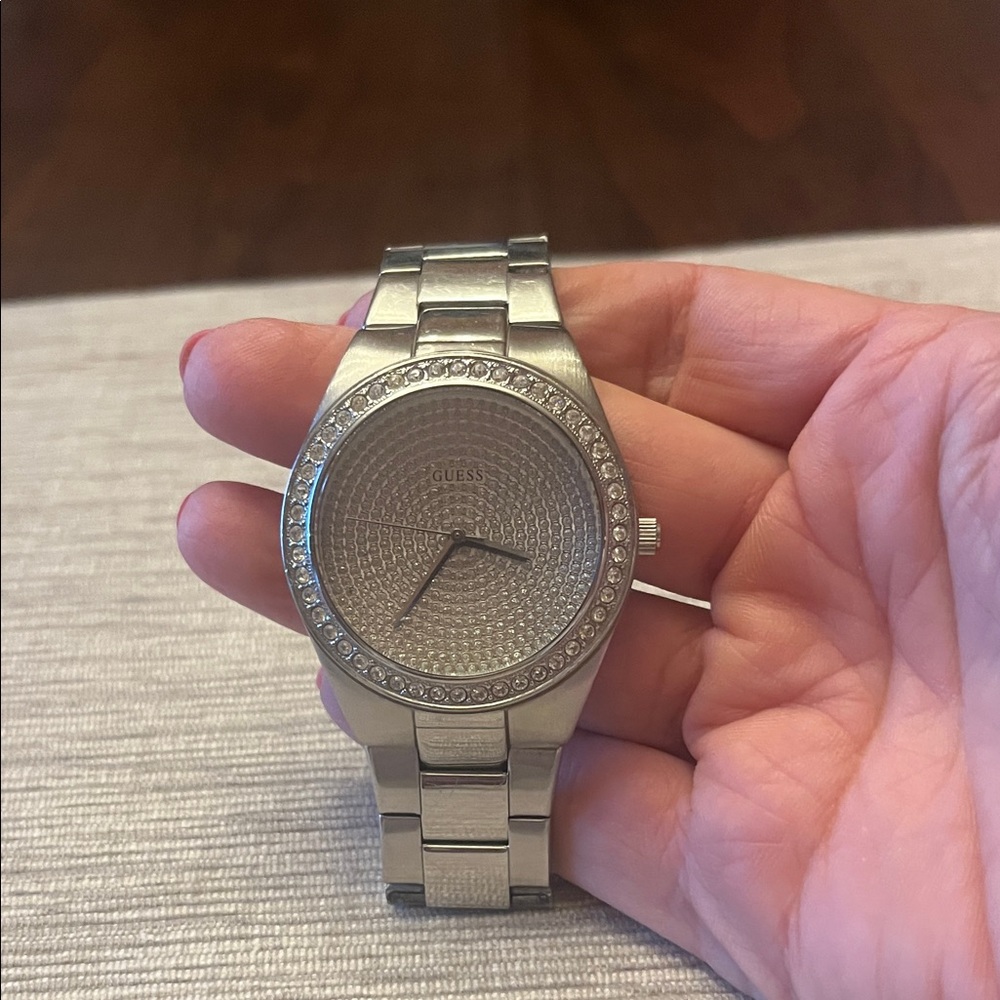 Guess Silver-Tone Watch with Sparkling Details
